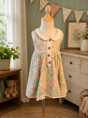 SweetHoney Pastel Floral Peter Pan Collar Dress in Pink & Mint